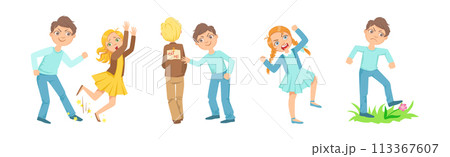 Aggressive Kid Hooligan Bullying Weak Have Bad Behavior Vector Set 113367607