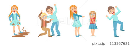 Aggressive Kid Hooligan Bullying Weak Have Bad Behavior Vector Set Aggressive Kid Hooligan Bullying Weak Have Bad Behavior Vector Set 113367621