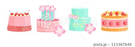 Creamy Tier Cake with Top Decoration Vector Set Creamy Tier Cake with Top Decoration Vector Set 113367640