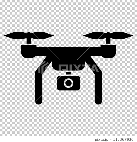 Black and white pictogram of a drone with a camera Black and white pictogram of a drone with a camera 113367936