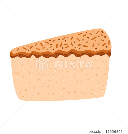 Slice of cake. Sweet bakery piece. Pastry dessert with cream. Vector pie flat illustration isolated on white background Slice of cake. Sweet bakery piece. Pastry dessert with cream. Vector pie flat illustration isolated on white background 113368064
