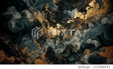 the organic patterns of ink in water The image should feature a dark 113368455
