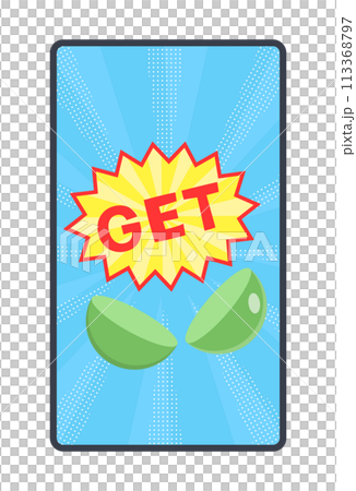 Illustration of a smartphone screen showing that a capsule toy capsule has opened and you've gotten something Illustration of a smartphone screen showing that a capsule toy capsule has opened and you've gotten something 113368797