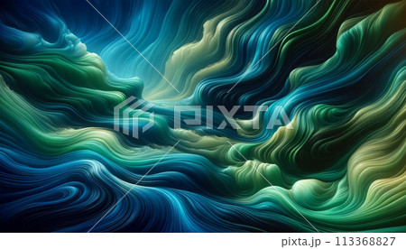 abstract fluid art background with smooth transitions between shades of ocean blue and emerald green 113368827