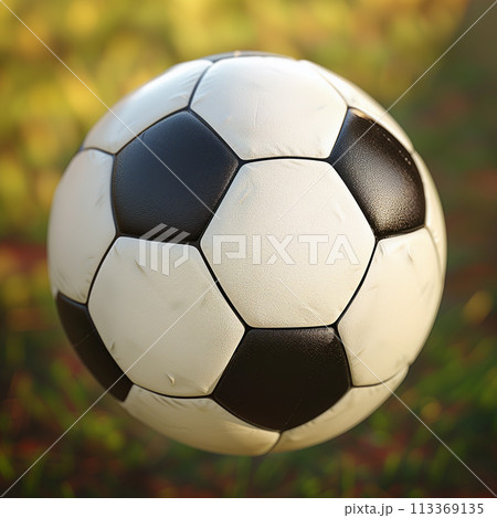 Dirty Soccer Ball Isolated on Outdoor Background Dirty Soccer Ball Isolated on Outdoor Background 113369135