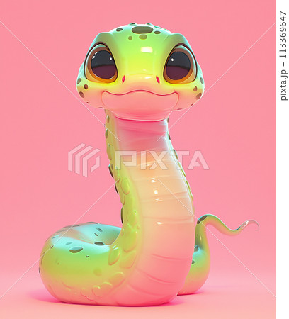2025 A 3D cute cartoonish green and pink snake with big eyes 2025 A 3D cute cartoonish green and pink snake with big eyes 113369647