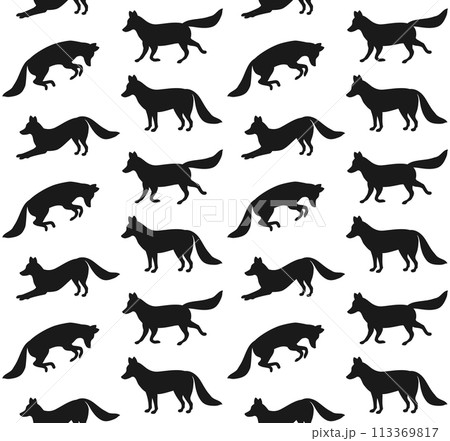 Vector seamless pattern of flat fox silhouette Vector seamless pattern of flat fox silhouette 113369817