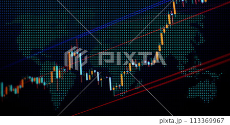 Technical analysis on the monitor of a computer. Fundamental and technical analysis concept. 113369967