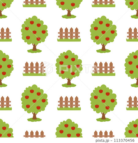 apple tree and fence pattern apple tree and fence pattern 113370456
