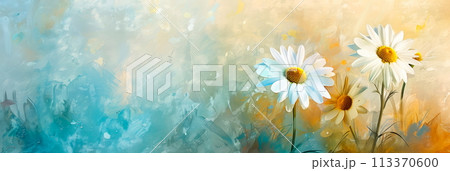 Whimsical watercolor of daisies on a textured background, adding a touch . Generative AI 113370600
