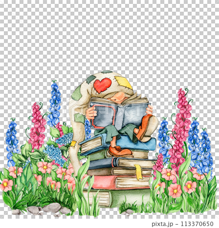 Composition of watercolor hand drawn cute Nordic Scandinavian gnomes and flowers and leaves watercolor illustration. Design for baby shower party, birthday, cake, holiday celebration, greetings cards. Composition of watercolor hand drawn cute Nordic Scandinavian gnomes and flowers and leaves watercolor illustration. Design for baby shower party, birthday, cake, holiday celebration, greetings cards. 113370650