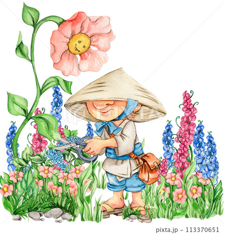 Composition of watercolor hand drawn cute Nordic Scandinavian gnomes and flowers and leaves watercolor illustration. Design for baby shower party, birthday, cake, holiday celebration, greetings cards. Composition of watercolor hand drawn cute Nordic Scandinavian gnomes and flowers and leaves watercolor illustration. Design for baby shower party, birthday, cake, holiday celebration, greetings cards. 113370651