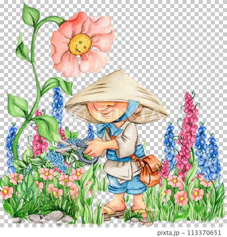 Composition of watercolor hand drawn cute Nordic Scandinavian gnomes and flowers and leaves watercolor illustration. Design for baby shower party, birthday, cake, holiday celebration, greetings cards. Composition of watercolor hand drawn cute Nordic Scandinavian gnomes and flowers and leaves watercolor illustration. Design for baby shower party, birthday, cake, holiday celebration, greetings cards. 113370651