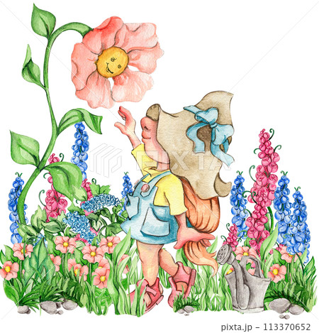 Composition of watercolor hand drawn cute Nordic Scandinavian gnomes and flowers and leaves watercolor illustration. Design for baby shower party, birthday, cake, holiday celebration, greetings cards. Composition of watercolor hand drawn cute Nordic Scandinavian gnomes and flowers and leaves watercolor illustration. Design for baby shower party, birthday, cake, holiday celebration, greetings cards. 113370652