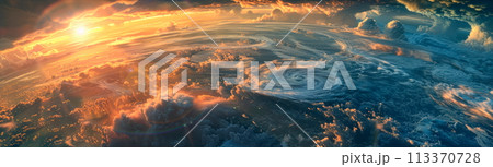 dynamic clouds from the atmosphere, the beauty of the sunrise over the earth, the science of meteorology and climate research. 113370728