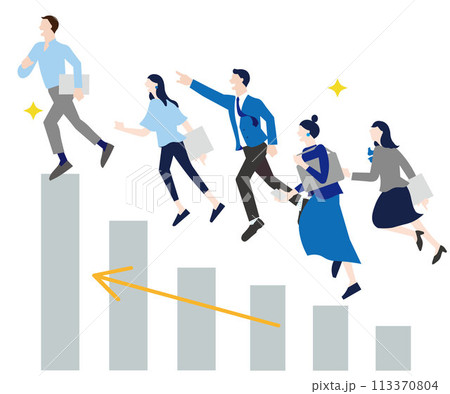 スタートアップのイメージイラストービジネスパーソンー棒グラフー白バックイラスト素材 113370804