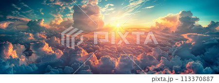 dynamic clouds from the atmosphere, the beauty of the sunrise over the earth, the science of meteorology and climate research. 113370887