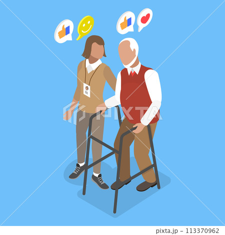 3D Isometric Flat Vector Illustration of Social Worker, Taking Care About Seniors People 3D Isometric Flat Vector Illustration of Social Worker, Taking Care About Seniors People 113370962