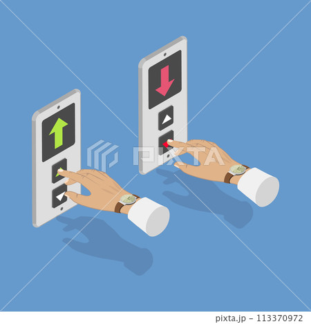 3D Isometric Flat Vector Illustration of Lift Up and Down Buttons, Elevator Calling 3D Isometric Flat Vector Illustration of Lift Up and Down Buttons, Elevator Calling 113370972