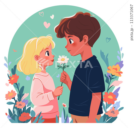 Happy kids couple flat illustration 113371067