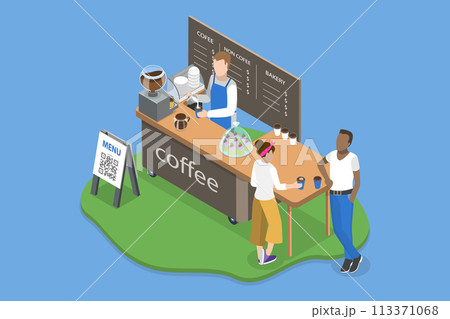 3D Isometric Flat Vector Illustration of Street Food Festival, Coffee to go Booth 113371068