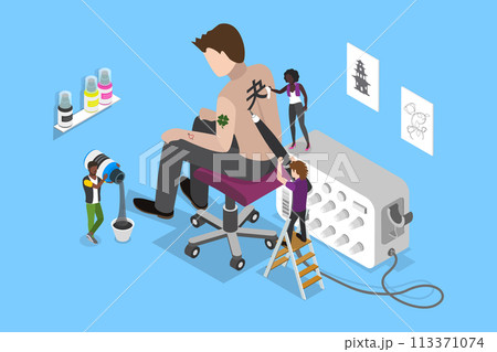 3D Isometric Flat Vector Illustration of Studio Tatto, Professional Artist at Work 3D Isometric Flat Vector Illustration of Studio Tatto, Professional Artist at Work 113371074