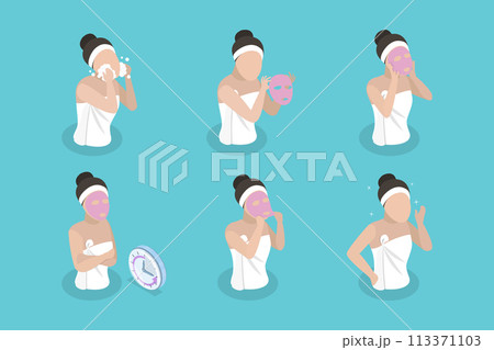 3D Isometric Flat Vector Illustration of Facial Mask, Skin Care and Acne Treatment 113371103