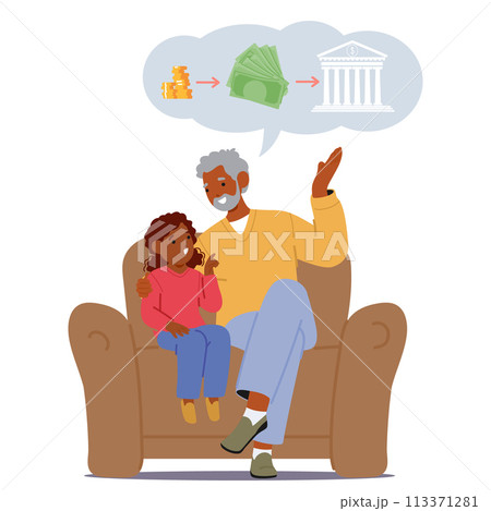 Grandfather Imparts Financial Wisdom To Child, Teaching Investment Basics, Instilling A Lifelong Finance Education 113371281