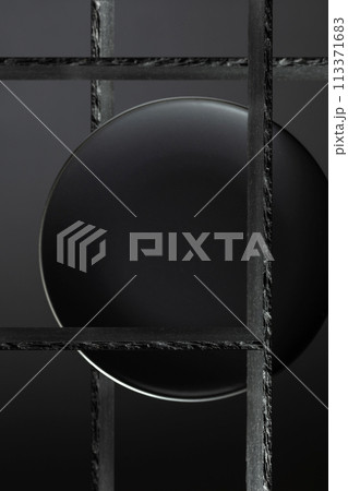 Black stone podium for luxury product placement. 113371683