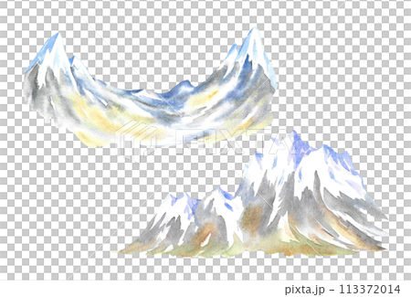 A set of snowy mountains. Handmade watercolor illustration. Isolate. Designed for flyers, banners and postcards. For invitations, posters and stickers. For packaging and decoration. 113372014