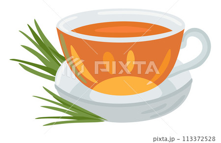 Lemongrass tea in cup. Tasty healthy hot drink. Vector isolated illustration Lemongrass tea in cup. Tasty healthy hot drink. Vector isolated illustration 113372528