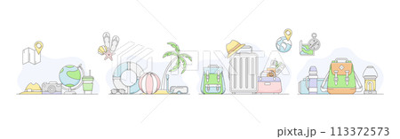 Travel and Tourism Element and Object Line Vector Set