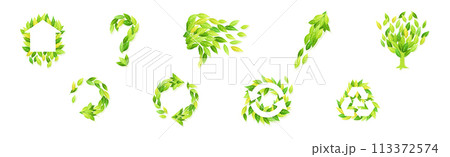 Green Leaf Symbol and Creative Ecology Sign Vector Set 113372574