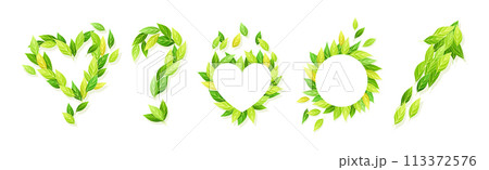 Green Leaf Symbol and Creative Ecology Sign Vector Set 113372576