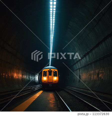 Subway train in a tunnel, public transport concept 113372630