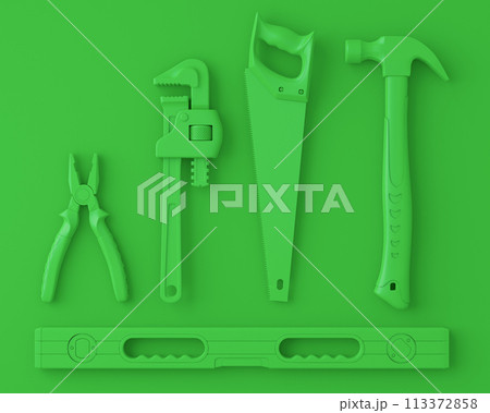 Top view of monochrome construction tools for repair on multicolor background 113372858