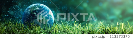 Serene Forest Landscape with Sunlight Filtering Through Lush Green Trees and Fresh Greenery 113373370