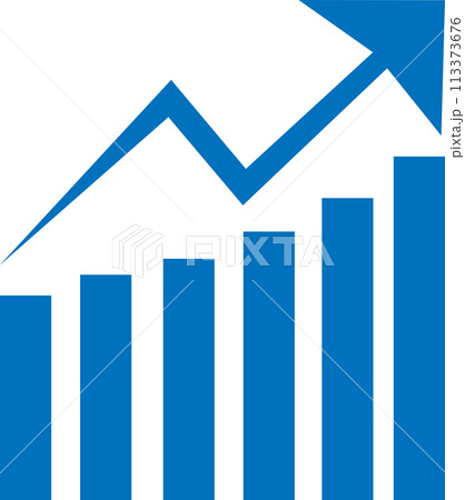 右肩あがりのグラフと上昇する矢印 113373676