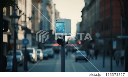 A small pole equipped with a camera is installed from the street side A small pole equipped with a camera is installed from the street side 113373827