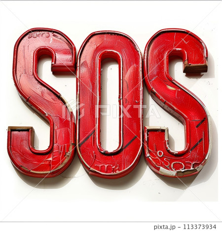SOS red sign on the white wall 113373934