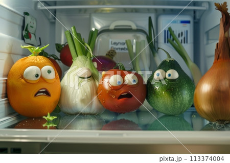 Funny vegetables in the refrigerator. Funny vegetables in the refrigerator. 113374004