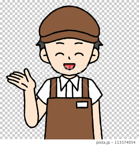 A male cafe attendant is giving directions 113374054