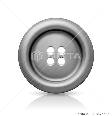 Vector Grey Metal Golden Color Four Hole Clothes Button Closeup, Isolated on White Background. Round Button, Front View Vector Grey Metal Golden Color Four Hole Clothes Button Closeup, Isolated on White Background. Round Button, Front View 113374322