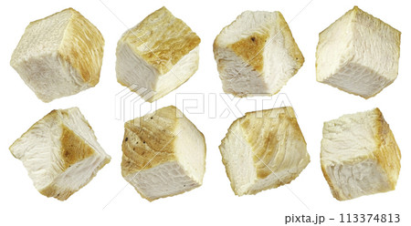 Chicken cubes isolated on white background with clipping path 113374813