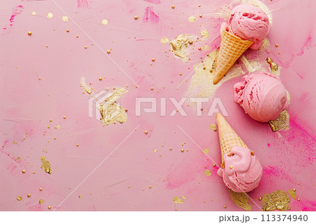 Strawberry Ice Cream Delight with Golden Sprinkles Strawberry Ice Cream Delight with Golden Sprinkles 113374940