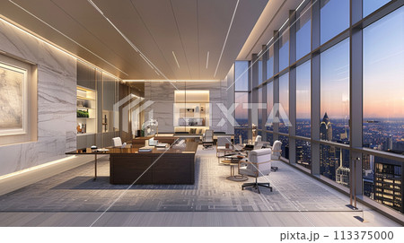 Modern Office Interior at Dusk Modern Office Interior at Dusk 113375000
