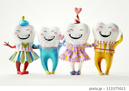 Happy Tooth Characters Celebrating Happy Tooth Characters Celebrating 113375021