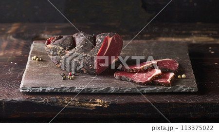 Artisanal Cured Meat on Slate Board Artisanal Cured Meat on Slate Board 113375022