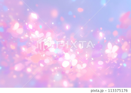 パステルカラーのキラキラ輝く花びらが舞う幻想的な春のボケのエフェクト 113375176