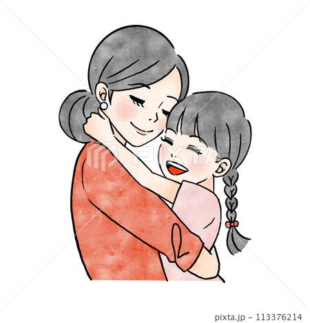 母と女の子が抱き合うイラスト 113376214